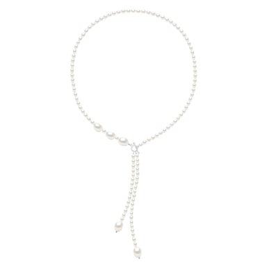 Necklace Tie of Real Cultured Freshwater Pearls Grain of Rice 5 mm and Baroque 11 mm