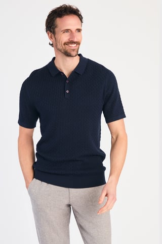 Dark Navy Cotton Short Sleeve Button-Up Polo Shirt