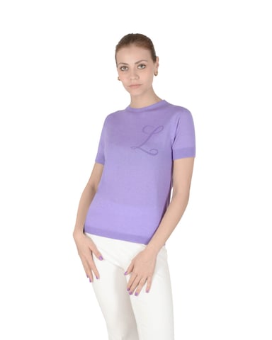 Crown Of Edinburgh Cashmere Short Sleeve Art 003 Lilas Lettre L