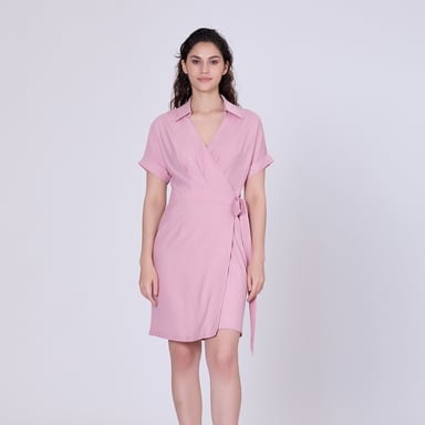 Wrap minimalist dress and italian collar