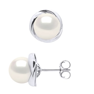 Earrings White Gold - Real Cultured Freshwater Pearls Round 7-8 mm
