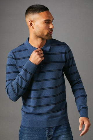 Stripe Long Sleeve Knitted Polo