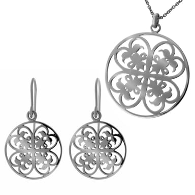 Orphelia Women's 925 Sterling Silver Set: Chain-Pendant + Earrings - Black SET-6035/3
