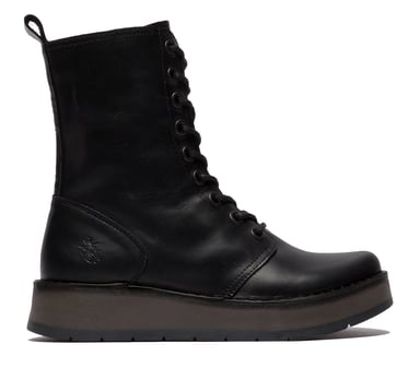 Botas de vestir informales con cordones hasta el tobillo de cuero negro RAMI043 para mujer de Fly London
