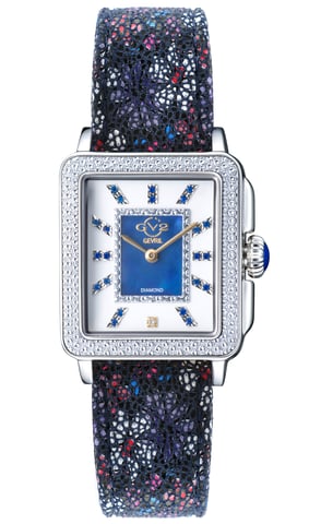 GV2 para mujer Padova con esfera azul y correa de cuero floral azul