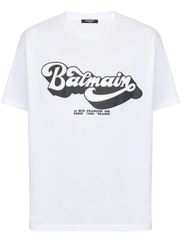 Balmain Camiseta blanca con logo estampado de los a�os 70