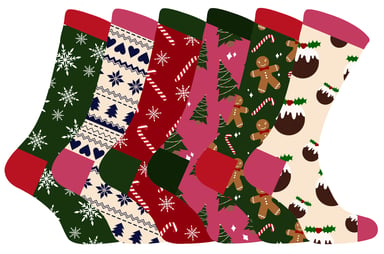 Calcetines de Navidad para Mujer | Calcetines Snob | Calcetines de Navidad de colores | Regalo para Ella - 6 Pack
