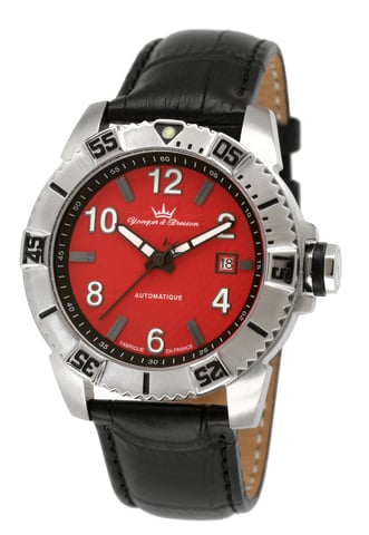 Reloj Yonger con esfera roja y correa negra