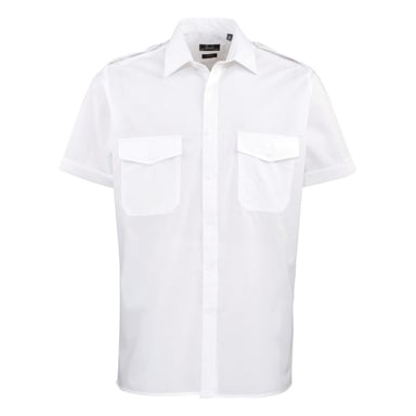 Premier Mens Short-Sleeved Pilot Shirt (White)