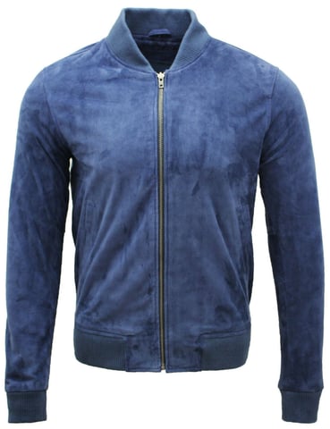 Chaqueta bomber de piel de ante suave de estilo universitario