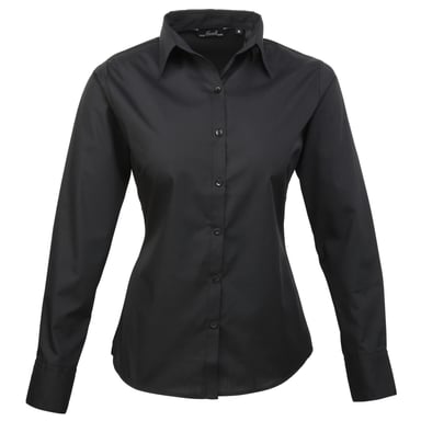 Premier Womens/Ladies Poplin Long-Sleeved Blouse (Black)