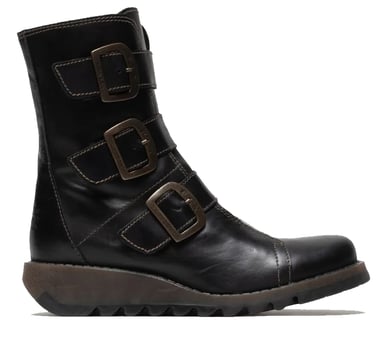 Botas de motociclista con cremallera hasta el tobillo Chelsea SCOP110 de cuero negro para mujer de Fly London