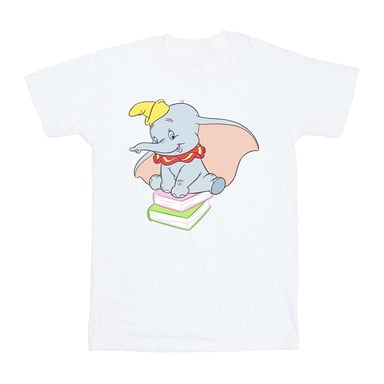 Disney Girls Dumbo Sitting On Books Cotton T-Shirt (White)