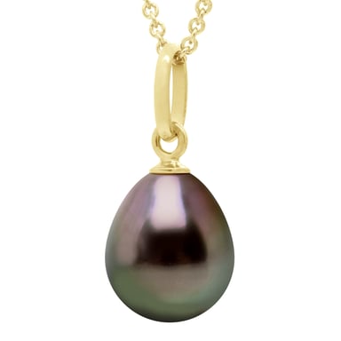 Pendant Articulated Thread Yellow Gold 750 and Real Cultured Tahiti Pearl Pear 8-9 mm