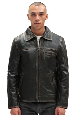 Chaqueta de cuero de vaca Harrington para hombre, color Lima