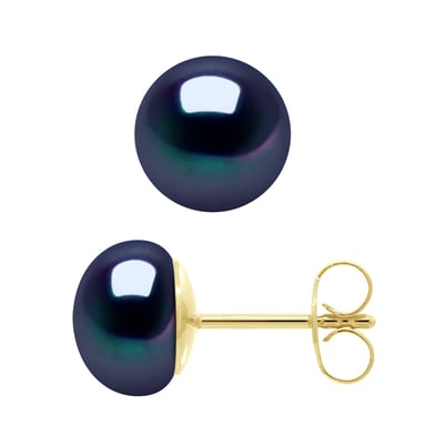 Earrings - Yellow Gold 750 ( 18 Carats Real Cultured Freshwater Pearls Button 8-9 mm
