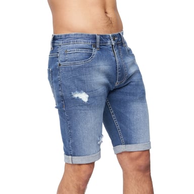 Crosshatch Mens Riptrey Abraised Denim Shorts (Mid Wash)