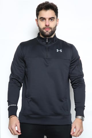 Under Armour Chaqueta de chándal con cremallera de un cuarto de tejido polar para hombre en negro