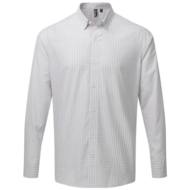 Premier Mens Maxton Checked Long-Sleeved Shirt (Silver/White)