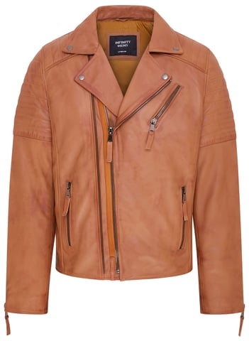 Chaqueta motera de cuero con doble cremallera cruzada Brando color canela para hombre - Fagernes