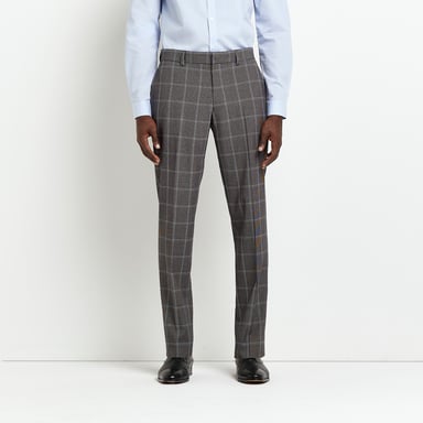 River Island Mens Suit Trousers Grey Slim Fit Check