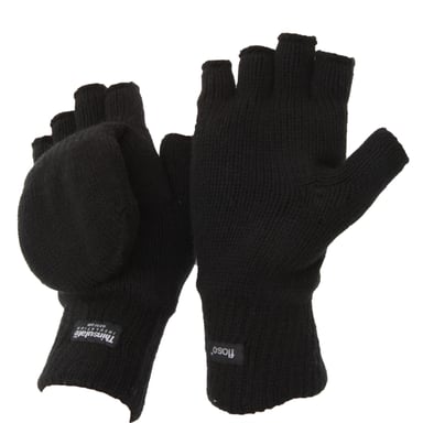 FLOSO Unisex Mens/Womens Thinsulate Thermal Capped Winter Fingerless Gloves (3M 40g) (Black)