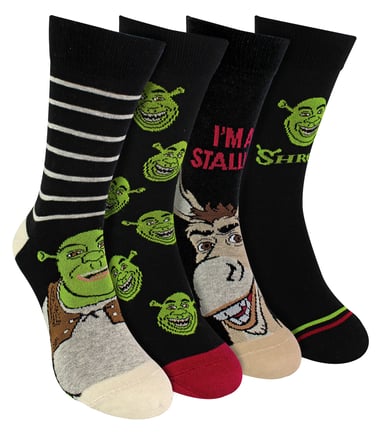 4 Pares Multipack Calcetines Shrek para Hombre | Calcetines Burro Divertidos y Transpirables, Calcetines Dreamworks | Regalos Shrek - Shrek / Burro