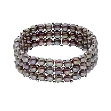 Bracelet 3 Rows of Real Freshwater Pearls 4 mm