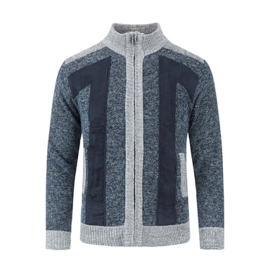Men's Cardigan with Zip Stand-Up Collar Cardigan Chunky Knit Lined Jumper for Winter Blue