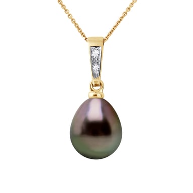 Diamante colgante 0.010 CTS Cultured Pearl Tahiti Pear 8-9 mm de oro blanco