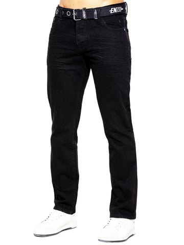 Enzo Mens Denim Straight Fit Jeans - Negro