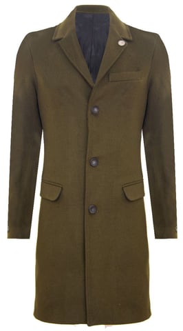 Abrigo largo de lana color oliva y corte ajustado para hombre