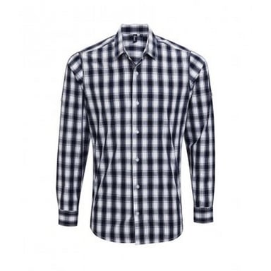 Premier Mens Mulligan Check Long Sleeve Shirt (White/Navy)
