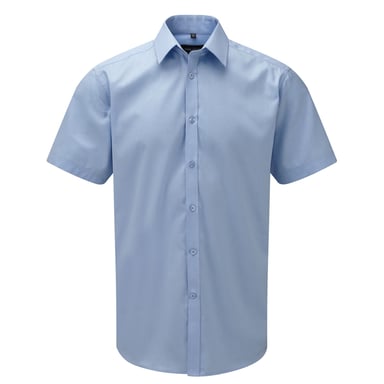 Russell Collection Mens Herringbone Tailored Short-Sleeved Shirt (Light Blue)