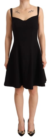 Vestido de corte ajustado y acampanado de lana elástica negro para mujer de Dolce & Gabbana