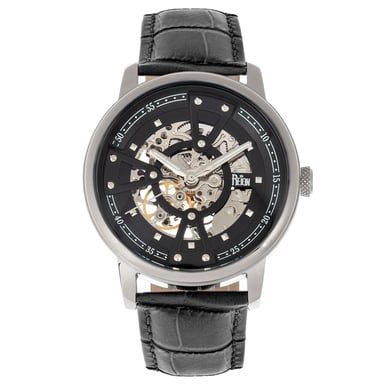 Reloj automático Reign Belfour con correa de cuero y esqueleto