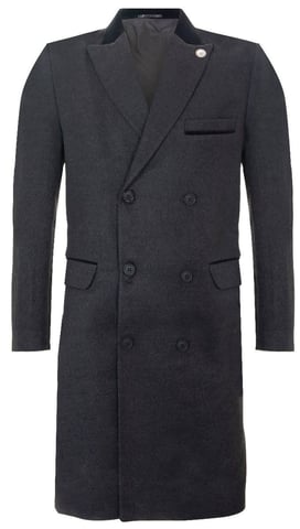Abrigo de lana Crombie cruzado gris largo 3/4 para hombre Peaky Blinders