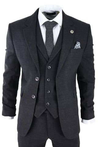 Traje de tweed negro de tres piezas para hombre, Peaky Blinders, estilo Gatsby de los años 20, corte clásico a medida