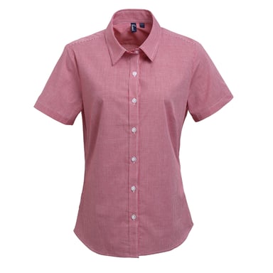 Premier Womens/Ladies Microcheck Short Sleeve Cotton Shirt (Red/White)