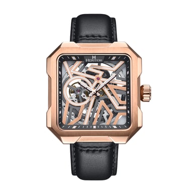 Reloj automático Heritor Campbell con correa de cuero y esqueleto