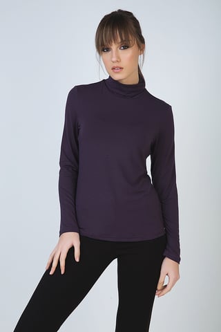 Purple Long Sleeve Polo Neck Jumper
