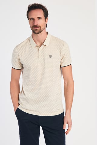 Beige Cotton Short Sleeve Button-Up Polo Shirt