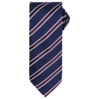 Premier Mens Stripe Waffle Tie (Navy/Aubergine)