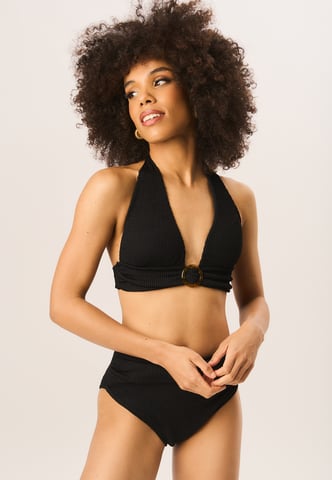 Top de bikini halter texturizado con detalle de anilla