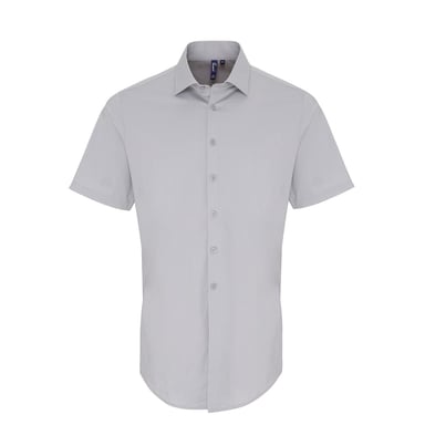 Premier Mens Poplin Stretch Short-Sleeved Shirt (Silver)