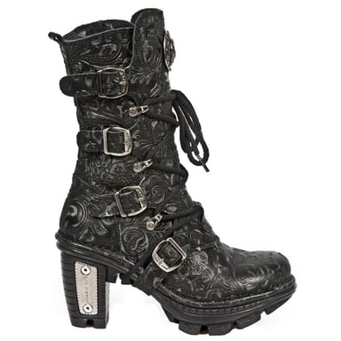 Botas de cuero góticas con diseño floral para damas de New Rock NEOTR005-S25