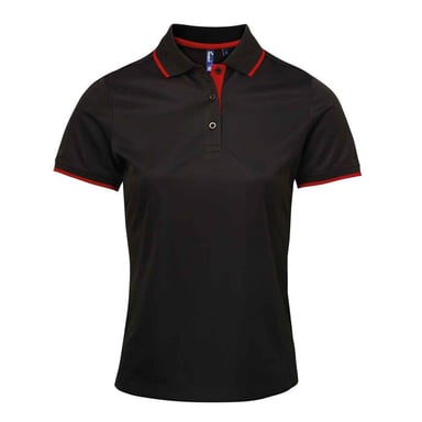 Premier Womens/Ladies Coolchecker Contrast Pique Polo Shirt (Black/Red)