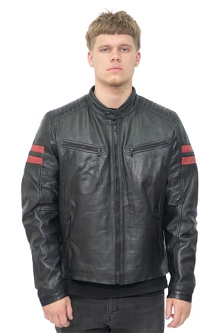 Cazadora bomber retro de cuero negra para hombre - Roma