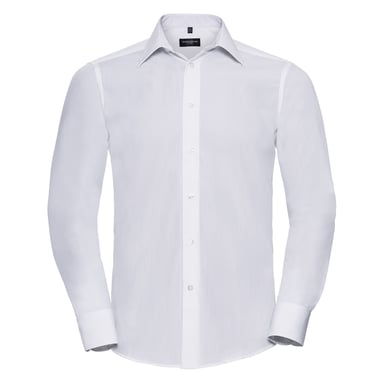 Russell Collection Mens Poplin Easy-Care Tailored Long-Sleeved Shirt (White)