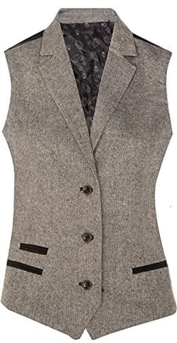 Chaleco de tweed de espiga gris claro para mujer de los años 20